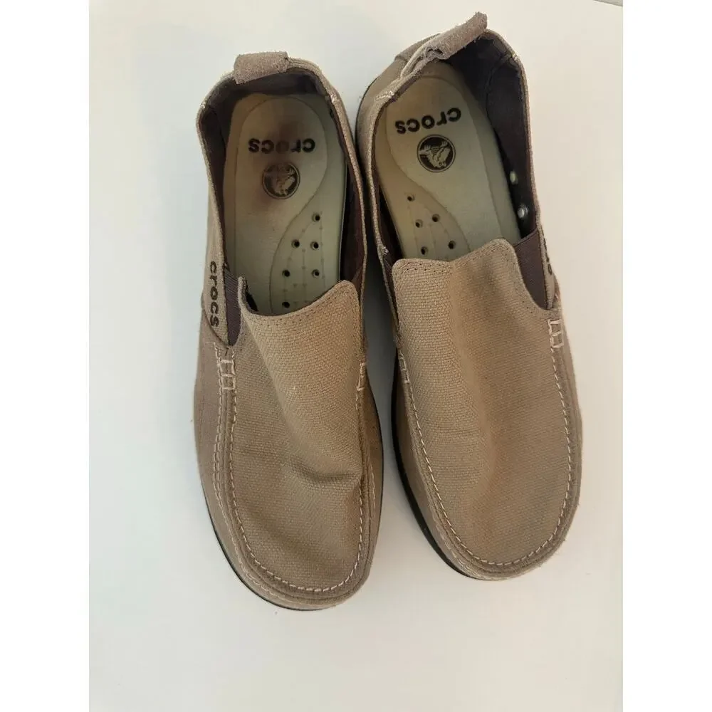 Crocs Men's Walu Canvas Slip-On Loafers Khaki - Size M9